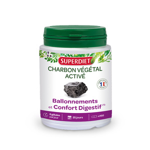 SUPERDIET - CHARBON VEGETAL - Maxi pot - Digestion & Ballonnement- 150 gélules 05 - COMPLEMENTS ALIMENTAIRES