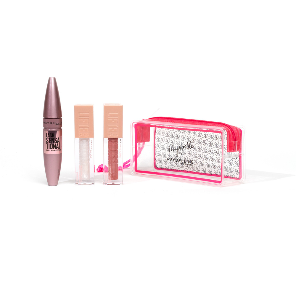 Maybelline New York | Collaboration Maybelline New York x Mayadorable Trousse Maquillage Mascara et gloss - édition limitée - Coffret 1 mascara + 2 gloss - Rose