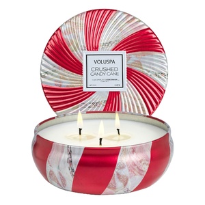 Crushed Candy Cane 3 Wick Tin Candle BOUGIE 