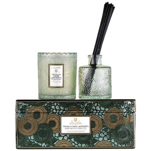 French Cade Lavender Scalloped Candle +Reed Diffuser Gift Set DIFFUSER