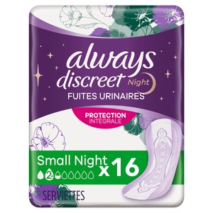Always Discreet Serviettes Pour Fuites Urinaires Small Night x16 Serviettes Pour Fuites Urinaires