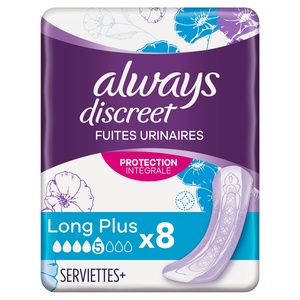 Always Discreet Long+ Pour Fuites Urinaires x8 Serviettes Hygiéniques Pour Fuites Urinaires