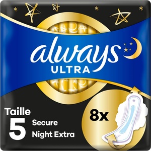Always Ultra Serviettes Hygiéniques Secure Night Extra (T5) Avec Ailettes Serviettes Hygiéniques