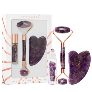 CRYSTALLOVE Amethyst roller and gua shaset 