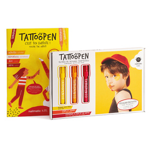 Kit TATTOOPEN C'est Toi l'Artiste Coffret avec 3 feutres de tatouage temporaire et un cahier d'activitié