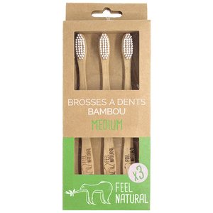 Lot de 3 Brosses à dents en bambou - Medium Brosse à dents
