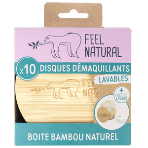 feel natural  Boîte Bambou + 10 disques démaquillantset filet de lavage  Disques démaquillants