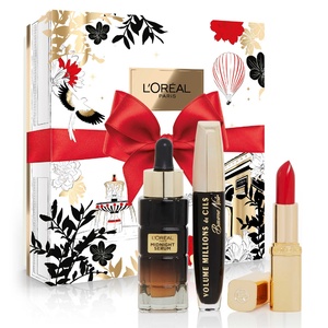 Coffret Cadeau Femme Luxe - L'Oréal Paris Coffret Cadeau Luxe femme – Sérum Anti-Rides – Mascara Noir – Rouge à lèvres
