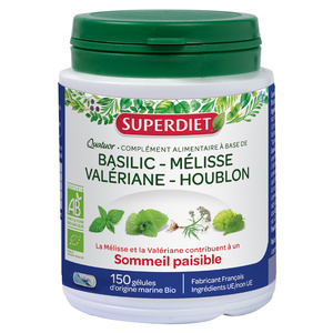 SUPERDIET - QUATUOR MELISSE SOMMEIL PAISIBLE BIO -  150 gélules 05 - COMPLEMENTS ALIMENTAIRES