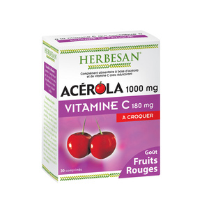 HERBESAN®- ACÉROLA 1000  -Vitalité- Goût fruits rouges - 30 comprimés à croquer 05 - COMPLEMENTS ALIMENTAIRES