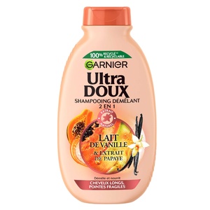 Ultra Doux Vanille Papaye Shampooing 2-en-1 au Lait de Vanille etPulpe de Papaye 
