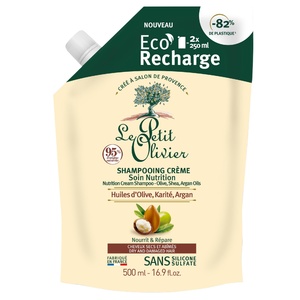 Eco-Recharge Shampooing Crème Soin Nutrition Huiles d'Olive, Karité, Argan Shampooing - Cheveux Secs ou Abîmés