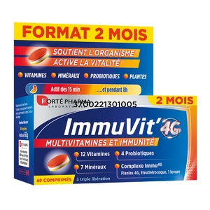 Immuvit'4G Multivitamines et Immunité -12 Vitamines, 7 Minéraux, 4 Ferments Complément alimentaire immunité