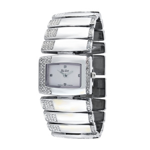 Silbernfarbene Diamant-Damenuhr im klassischen Stil Montre