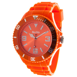 Une montre inhabituelle en silicone avec un cadran orange Montre