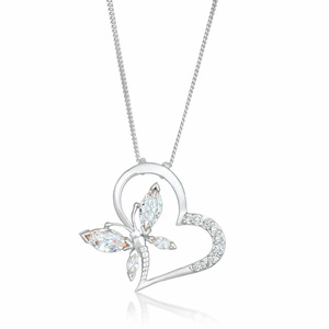 Elli Collier Femmes Pendentif Coeur Papillon Élégant avec Cristal de Zirconium en collier