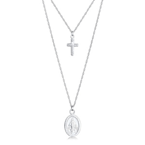 Elli Collier Croix et Image de la Vierge Maire Double Rangée Collier Femme - (925 collier