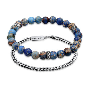 KUZZOI Bracelet Set de 2 perles pour hommes avec pierres précieuses d'agate en ar Bracelet