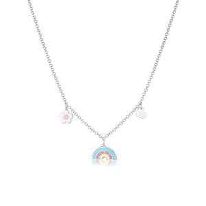 Elli Collier Pendentif fleur cœur arc-en-ciel pour enfant avec cristaux et émail  collier