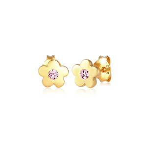 Elli Boucles d'Oreilles Enfants Clous d'oreilles Fleur Symbole avec Cristal rose  Boucles d'oreilles