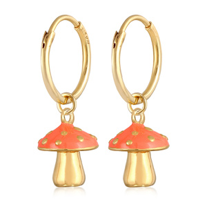 Elli Boucles d'Oreilles Femmes Créoles champignon orange avec émail en argent ste Boucles d'oreilles