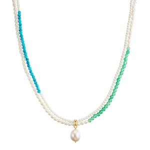 Collier de pierres précieuses Perle de culture d'eau douce Turquoise reconstituée collier