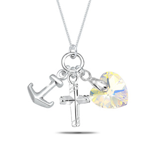 Elli Collier Femme Pendentifs Croix Coeur Ancre avec Cristal - (925/1000) Argent collier