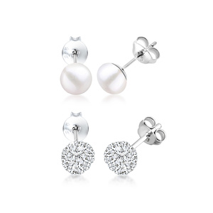 Elli Boucles d'Oreilles Kugel Perle Set Kristalle 925 Silber Boucles d'oreilles