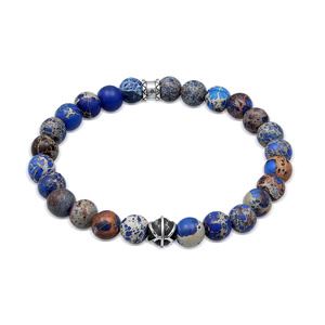 KUZZOI Bracelet Hommes perles avec agate bleue en argent sterling 925 oxydé Bracelet