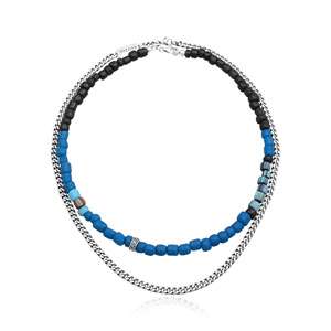 KUZZOI Collier Hommes Couches Beads Set avec des perles de verre en argent sterli collier