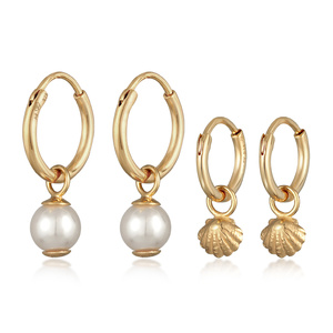 Elli Boucles d'Oreilles Femmes créoles pendentif coquillage set de 2 avec perles  Boucles d'oreilles