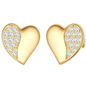 Boucles doreilles Coeur Argent sterling Oxyde de zirconium (CZ) en Or jaune Boucles d'oreilles