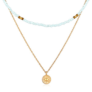Elli Collier Femmes Choker Couches Perles Soleil en argent sterling 925 plaqué or collier