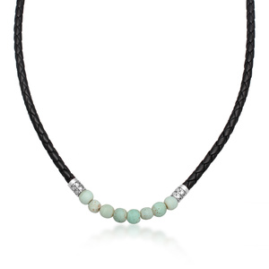 KUZZOI Collier Hommes Perles de verre Basique avec cuir en argent sterling 925 collier