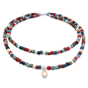 KUZZOI Collier Hommes Couches Perles de verre multicolores avec  Perles de Cultur collier