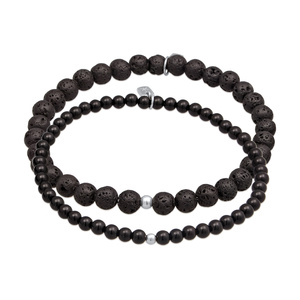 KUZZOI Bracelet Homme Perles Set Noir avec lave et onyx en argent sterling 925 Bracelet