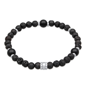 KUZZOI Bracelet Hommes Perles vintage avec onyx noir en Argent Sterling 925 oxydé Bracelet