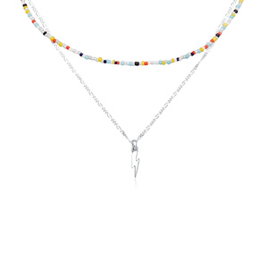 KUZZOI Collier Hommes couches pendentif foudre perles de verre en argent sterling collier