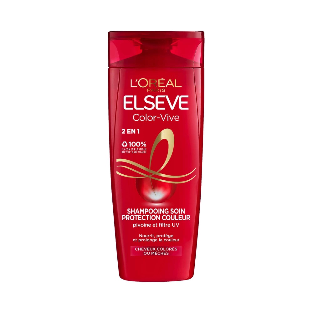 L'Oréal Paris - Elseve Color-Vive Shampoing 2 en 1 Soin et protection couleur enrichi pivoine filtre uv 300 ml