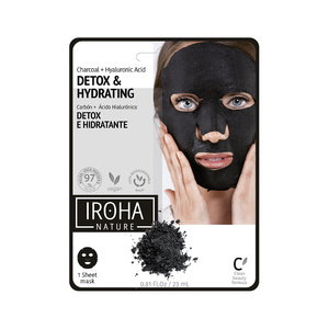 Masque noir visage en tissu - DÉTOX ET HYDRATANT- Charbone + AH - Clean Beauty Masque Visage en tissu 100% Biodégradable 
