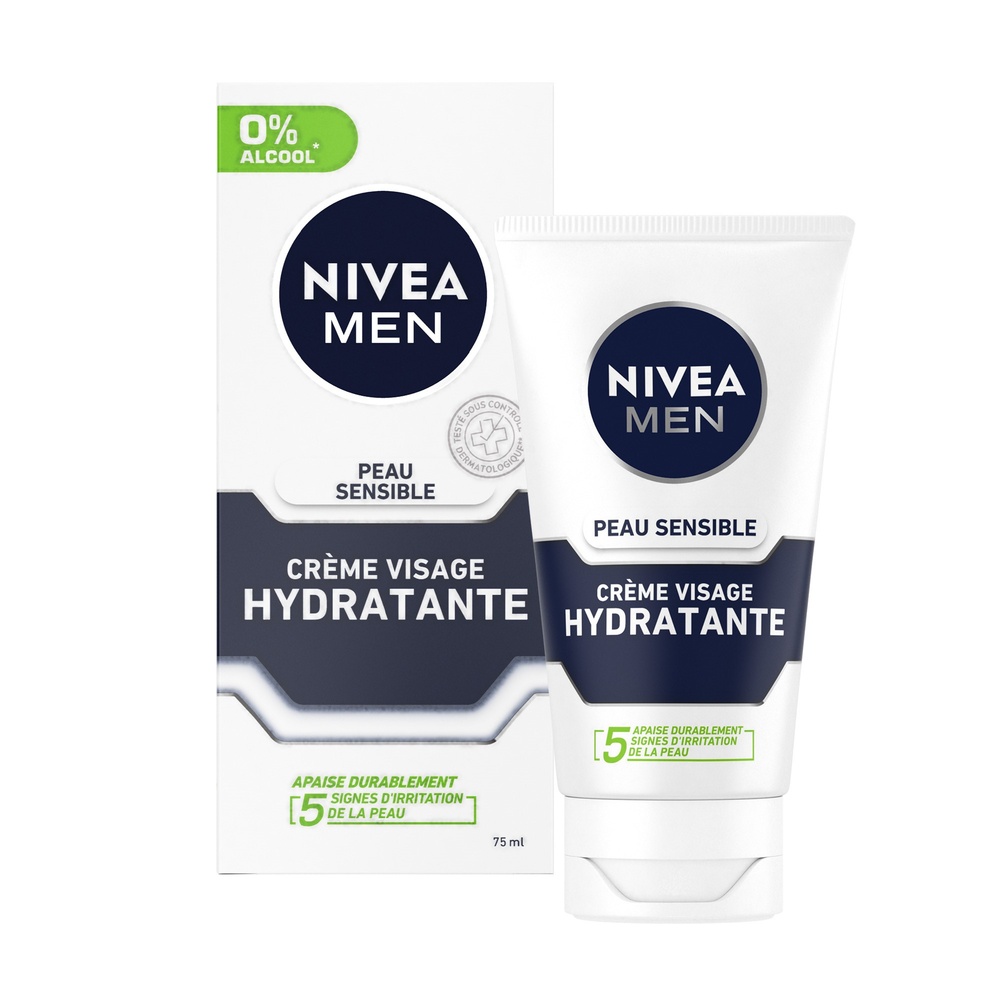 nivea - SENSITIVE - Soin hydratant 24H 0% Alcool Camomille Crème soin visage homme 75 ml