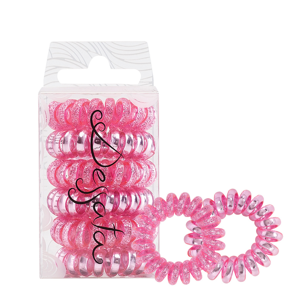 Dessata Elastique cheveux Lot de 6 élastiques spirales coloris rose ( 3 métallisés + 3 pailletés)