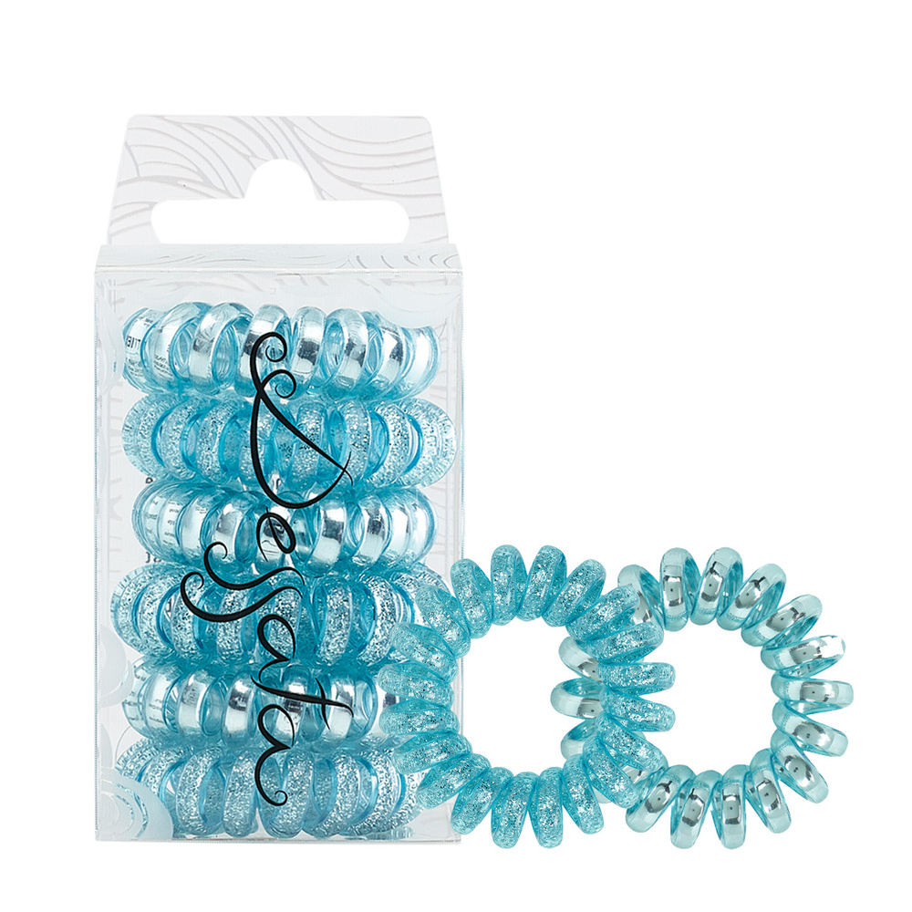 Dessata Elastique cheveux Lot de 6 élastiques spirales coloris turquoise ( 3 métallisés + 3 pailleté
