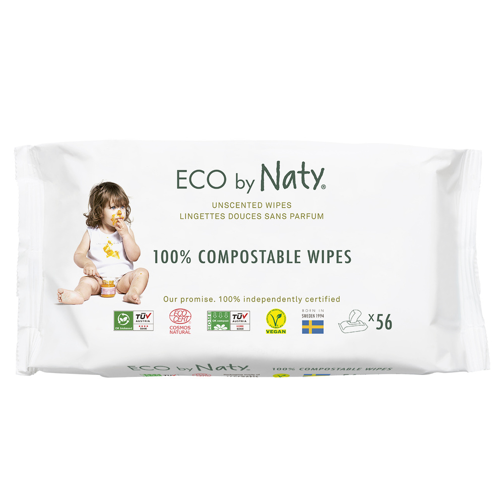 naty Lingettes Bébé Paquet de 56 Lingettes Bébé compostables