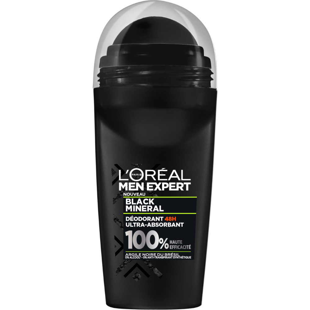 L'Oréal Paris - L'Oréal Men Expert Black Mineral Déodorant Bille 0% Alcool - 50ml 48h Ultra Absorbant Homme