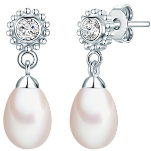 Puce d'oreille en perle Fleur Argent sterling Oxyde de zirconium (CZ) Perle de cu Boucles d'oreilles 